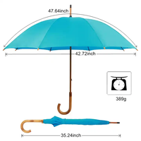 Parapluie publicitaire personnalisé en bois massif avec poignée en bois et manche en bois ouverts à la main