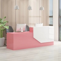 Logo personnalisable Bureau de réception rose bois en pierre artificielle devant l'immeuble