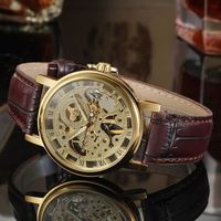 WINNER Montres Homme Luxe Rétro Cadran Ajoué Design Mode Chiffres Romains Montres-Bracelets Mécaniques pour Homme Montre Automatique Reloj