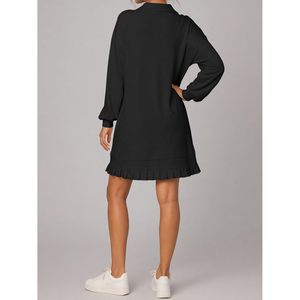 Robe Sweatshirt Décontractée Personnalisée pour Femme, Manches Longues, Demi-Zip, Ourlet Plissé avec Poches, Col Montant, Style Col en V - Product Image 3