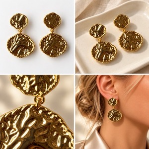 Orecchini Pendenti Rotondi Irregolari da Donna per Uso Quotidiano e Regali per Feste, Design a Doppio Disco Martellato - Product Image 2