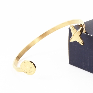 Brazalete Abierto de Acero Inoxidable con Baño de Oro de 18k para Mujer, Diseño de Mapa de Avión, Joyería de Moda - Product Image 2