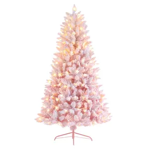 Premium Yiwu Snoflock Powder Realistic Snowing Led Pink Flocked Artificial Christmas Trees