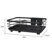 Support de rangement multifonctionnel en métal pour bols et assiettes, design moderne, à un seul niveau, noir, avec égouttoir et rangement pour baguettes