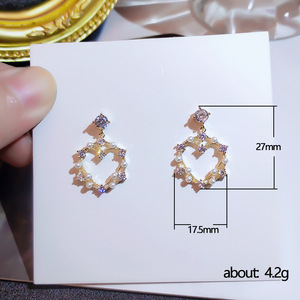 Orecchini pendenti Sweet Cool Heart con zirconi, gioielli da donna con perle finte, adatti a tutti gli stili - Product Image 3