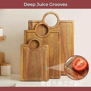 Juego de tablas de cortar de madera rectangulares con ranura para jugos para uso en cocina, pizza, carne y embutidos - Product Image 3