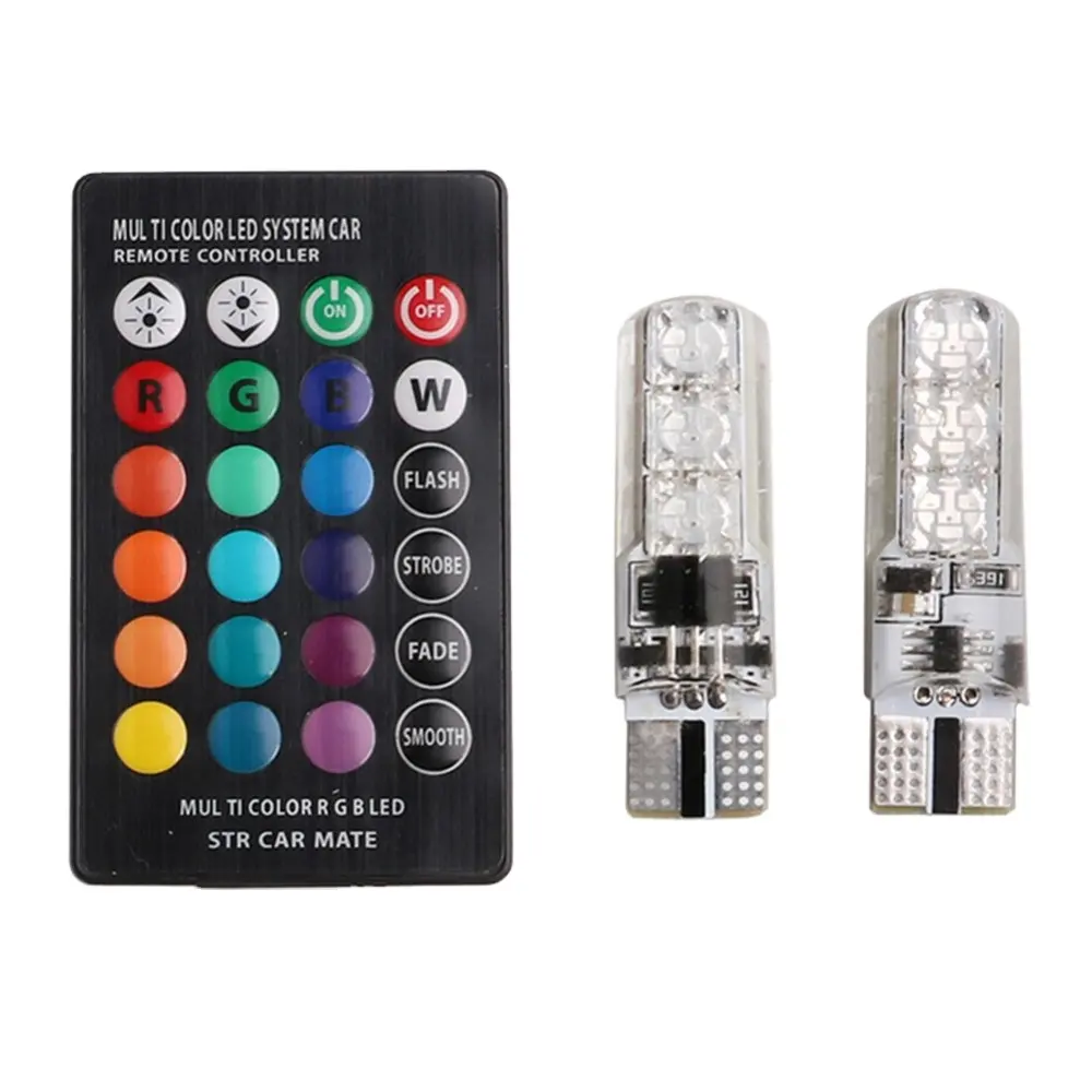 Hot 5050 T10 W5W LED Car Lights LED Bulbs RGB Remote Control 194 168 501 Strobe Led Lamp Lights White Red Amber 12V