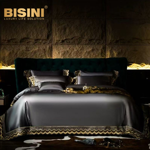 High-end <strong>Grey</strong> Embroidered Modern Bed Sheet Cover High-precision Silk <strong>Light</strong> Luxury Four Piece Set of Pure Cotton <strong>Bedding</strong> - Product Image 1