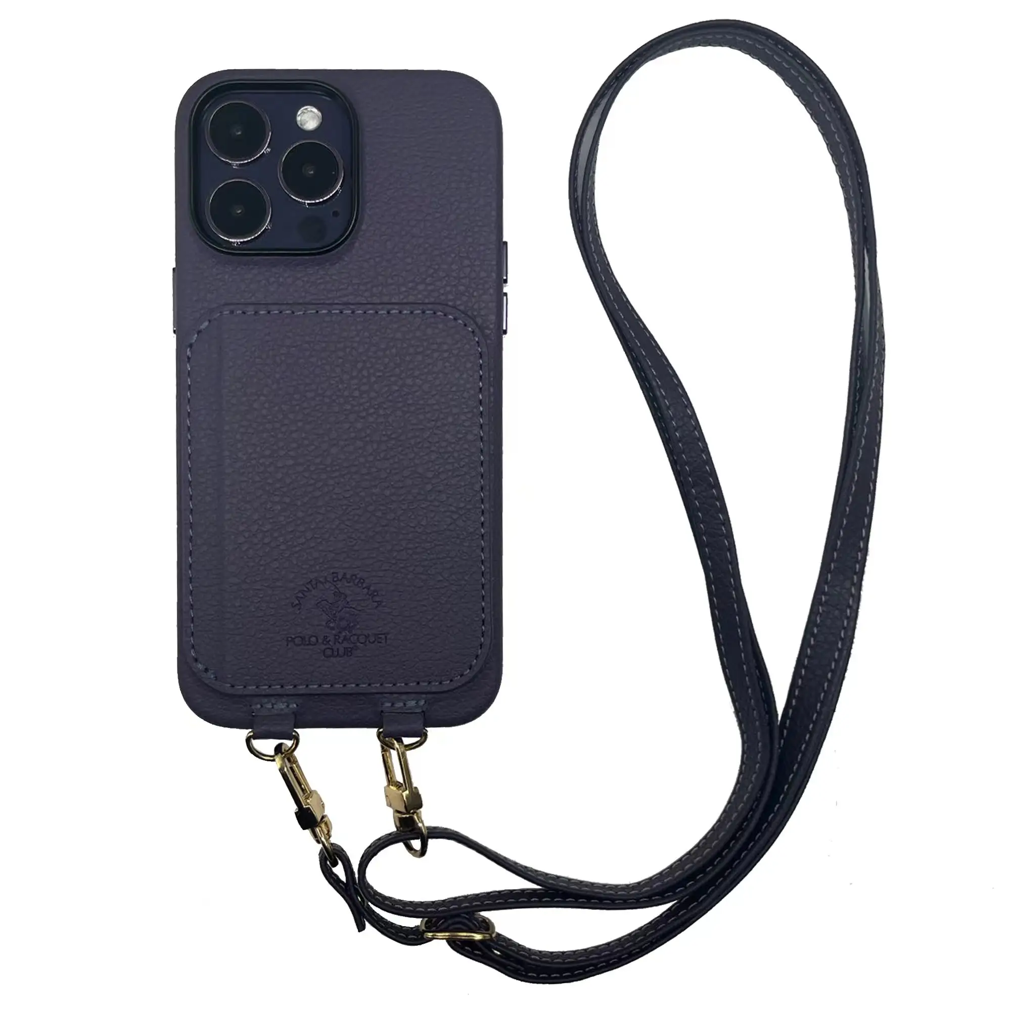 Polo Kaarthouder Zakelijk Ontwerp Pu Lederen Hoesje Voor Iphone 14 Pro Max Met Lanyard