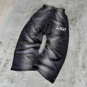 Pantalon de jogging streetwear personnalisé pour homme, taille haute, coupe droite ample, en coton French Terry, délavé à l'acide, style vintage - Product Image 3