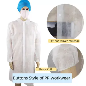 زي مستشفى يمكن التخلص منه للأطباء والممرضات مع جيب من PP معطف مخابر غير منسوج بدلة تنظيف