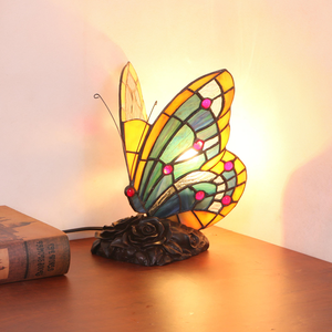 Handmade Brass Butterfly Table <strong>Lamp</strong> <strong>Stained</strong> <strong>Glass</strong> Dome <strong>Shade</strong> LED Modern Design for Babies Kids Bedroom Night Light - Product Image 5