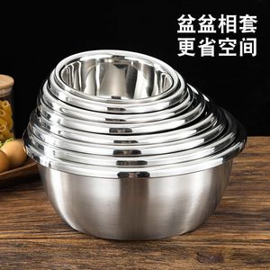 Tazones para mezclar de acero inoxidable 304 de 20cm, 22cm, 24cm, 26cm, 28cm, 30cm, 32cm, aptos para lavavajillas, para ensaladas, sopas, amasar, batir huevos - Product Image 5