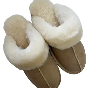 Groothandel Vrouwen Winter Warme Echte Schapenvacht Bont Pluizige Harige Mode Schapenvacht Pantoffels
