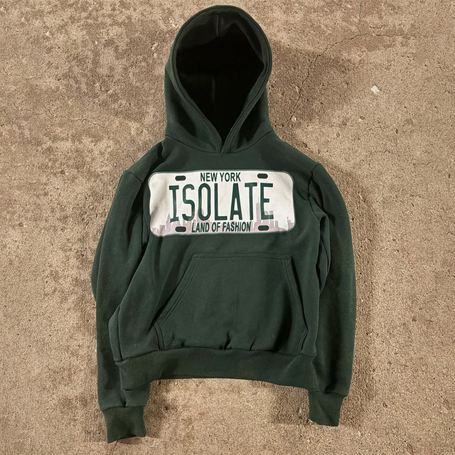Custom Logo Men's Dark Green Retro Aesthetic Hip Hop Style High Quality Screen Printing Details Trendy Y2K Hoodie Streetwear