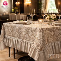 Nappe HuaLai 60x102 pouces en polyester effet coton à motif floral damassé avec ourlet à volants pour mariage et repas sur mesure