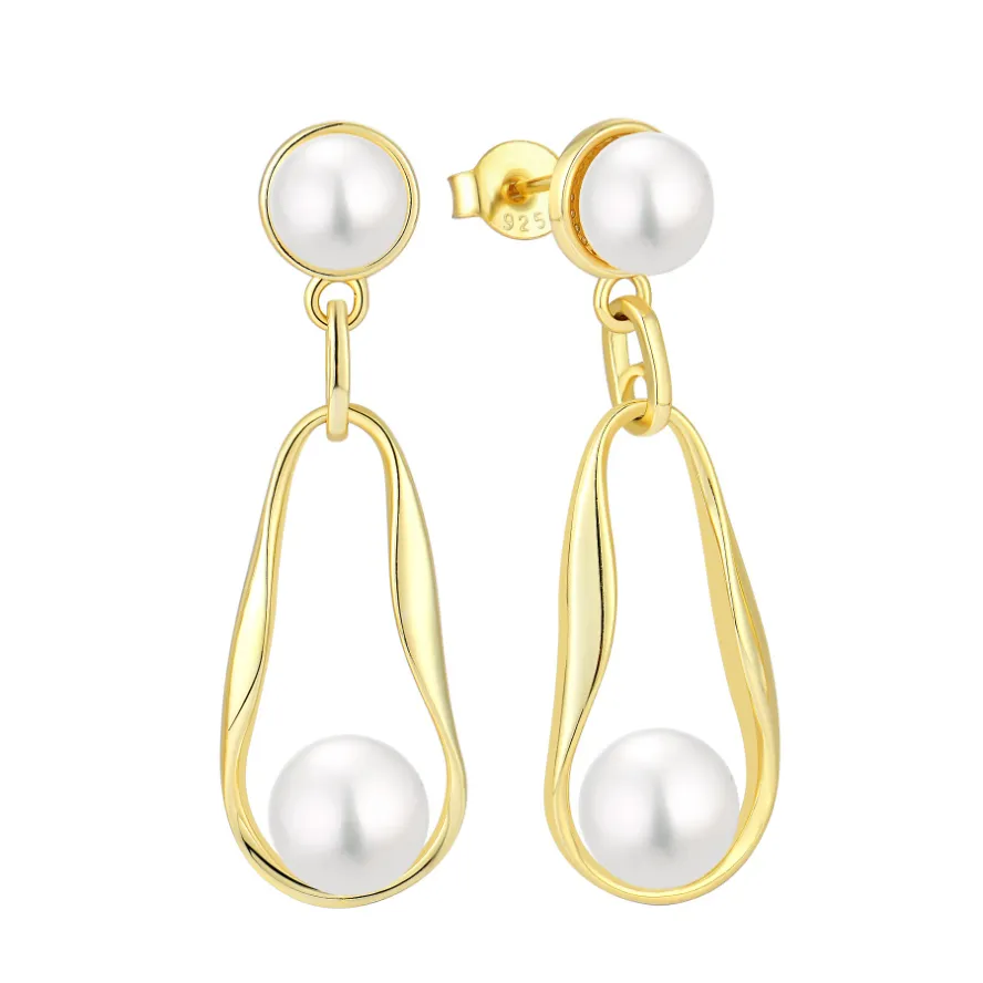 High Quality Freshwater Pearl Earring 18k Yellow Gold Plated S925 Sterling Silver Earrings Fine Jewelry