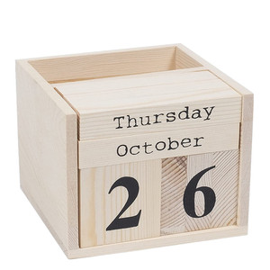 Custom office Calendar square wooden pine pen storage box pencil organizer pen holder