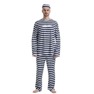 Disfraz de Prisionero para Hombre Adulto, Traje de Recluso con Rayas Blancas y Negras de TV/Película, con Esposas, para Juego de Roles de Halloween - Product Image 4