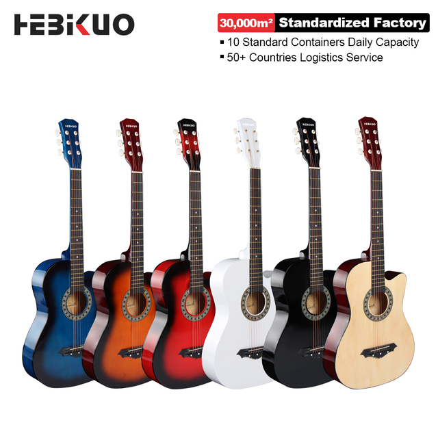 HEBIKUO Factory Direct 38 Inch Beginner Acoustic Guitar with Gig Bag Customizable Colors String Instruments