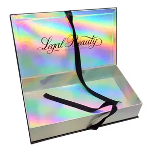 Custom Caixa Cajas Holografica Magnetic Pr Box Cosmetic Cardboard Pr Holographic Hair Extension Bundle Wigs Packaging Gift Box