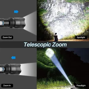 Lampes de poche LED rechargeables 1000 lumens, super lumineuses, puissantes, tactiques, zoomables, 5 modes, étanches, d'urgence, 12000 lumens - Product Image 5