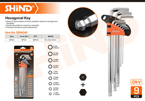 Set di 9 Chiavi <span class=keywords><strong>Esagonali</strong></span> a Sfera 94334-94340, Lunghezze Corte, Medie e Lunghe, Chiavi Metriche Allen Torx per Biciclette - Product Image 4