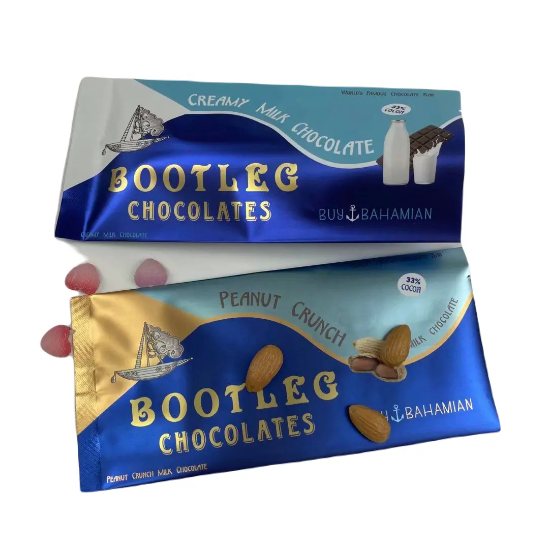 Etichetta privata cibo commestibile confezione biscotto caramella mezzo sigillato sacchetto di energia barra di cioccolato involucri di barrette con Logo metallico