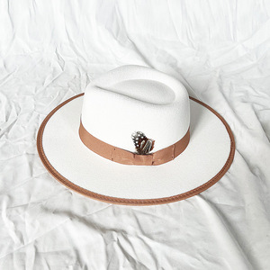 Sombrero Fedora de moda europea americana con bandas de plumas de ala plana Sombrero de Copa con ala de <span class=keywords><strong>jazz</strong></span> para ropa de fiesta informal Inspirado en México - Product Image 4