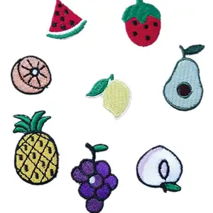 Fancy Geborduurde Hotfix Applique Motief Fruit Patches Custom Borduurwerk Ijzer Kleine Letter Patches Voor Patches Voor Kinderen Kleding