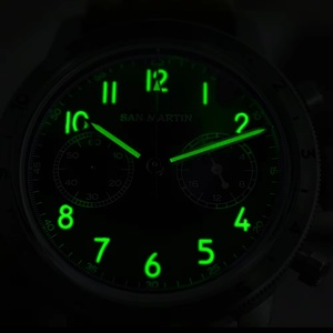 San Martin 39.5mm Vintage Men Watch Style VK64 Pilot Type <b>Chronograph</b> Leather Watches Retro Luminous 10Bar SN0127G - Product Image 6