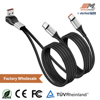 Câble de charge et de transfert de données en alliage d'aluminium tressé pour téléphones Android, double appareil, charge ultra-rapide 6A, vente en gros
