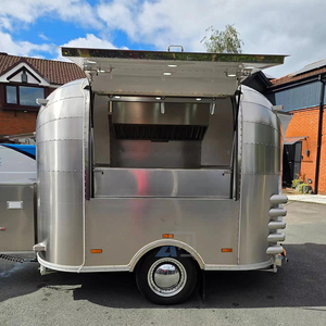 Food Truck Retrò Arrotondato in Acciaio Inossidabile, Carrello Mobile per Bevande, Chiosco Compatto per Street Food - Product Image 3