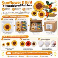 En gros, Patch brodé thermocollant et à coudre, motifs Tournesol, Fleur, Pie-gai, Nature, Mignon