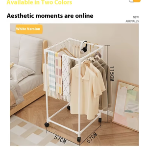 מרובע מתלה בגדים מסתובבים על גלגלים חזק צינור מתכת 16 מ "מ חסכוני אנכיים לשמלות - Product Image 2