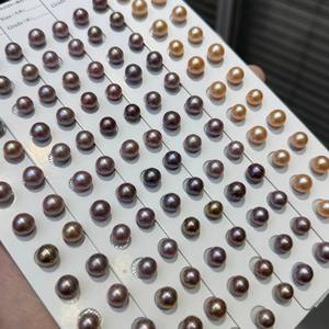 Hạt ngọc trai nước ngọt tự nhiên Akoya màu tím đào đa sắc, tròn, kích thước 8-9mm, chất lượng AAAA, bán sỉ, dùng làm đồ trang sức tự chế - Product Image 5