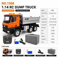 Camion benne RC en alliage 1:14 à 14 canaux, télécommandé 2.4G, véhicule de construction avec lumières, son et benne relevable, pour la vente en gros aux amateurs