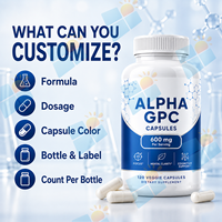 Capsules Alpha GPC Marque Blanche 600mg Supplément de Choline 120 Gélules Végétales Formule Personnalisée Fabricant OEM ODM Fournisseur en Gros