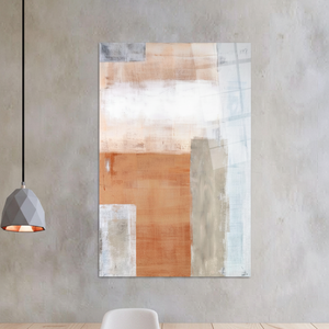 Elegante arte en lienzo con estampado abstracto geométrico en terracota y azul, arte en vidrio templado - Product Image 3
