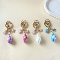 Porte-clés Coquillage Irisé et Étoile de Mer - Breloque de Sac Thème Marin Coloré (Couleurs Pastel Multiples)