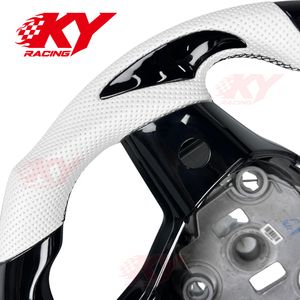 Volant sport en cuir noir piano et fibre de carbone personnalisé pour Tesla Model 3, Model Y, Model S et Model X - Product Image 2