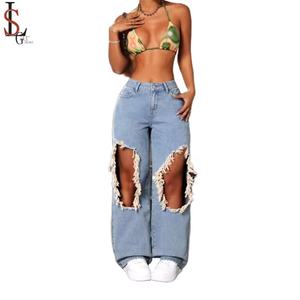 Nuevos Jeans Ajustados y Sexys para Mujer, Jeans Desgastados Ligeros, Jeans Anchos de Pierna Recta, Jeans Azules Holgados para Mujer - Product Image 3