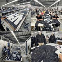 Ensemble de survêtement en denim personnalisé avec surpiqûres contrastées, veste et pantalon unisexe surdimensionnés à bords bruts, logo personnalisé, streetwear hip-hop