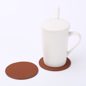 Wholesale Custom Embossed Logo Promotional Gifts Leather Coaster Business Fashion Table Coffee Cup Mat