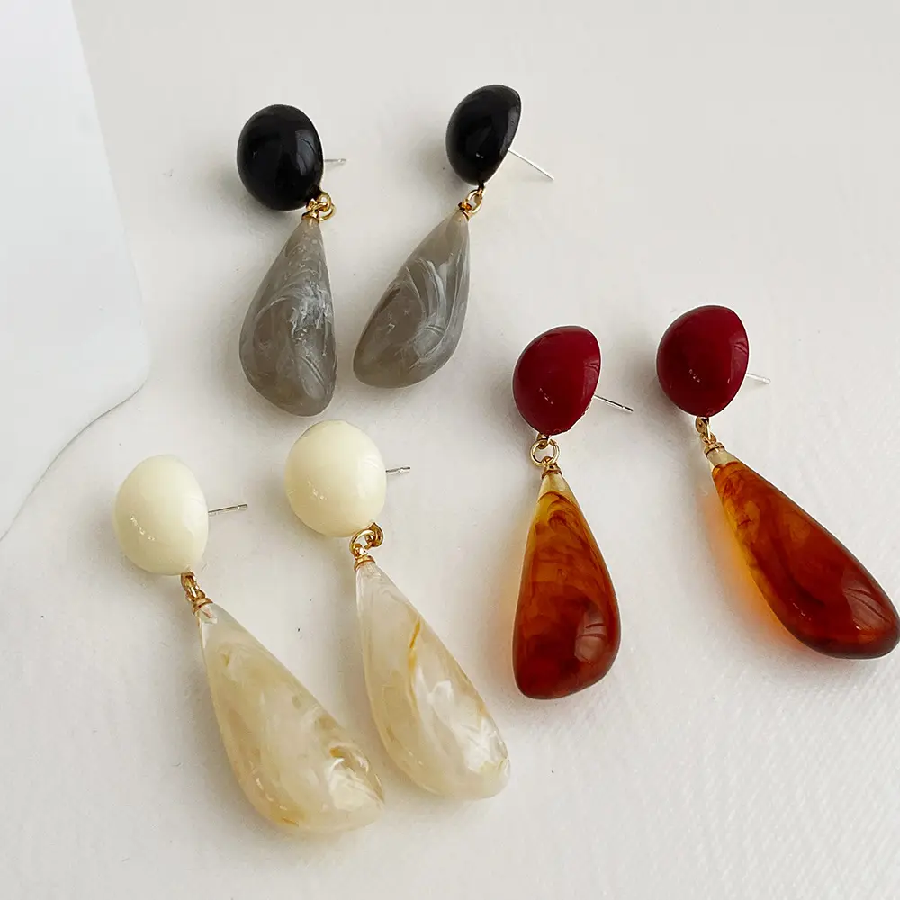 JUHU cold wind amber geometric resin drop earrings female s925 silver needle personality temperament earrings jewelry wholesale
