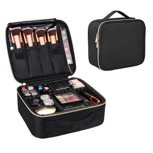 Organizador de bolsa de maquillaje profesional, estuche cosmético de viaje impermeable grande, logotipo personalizado, divisores ajustables, almacenamiento para artistas de maquillaje - Product Image 1
