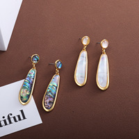 Boucles d'oreilles pendantes texturées en coquille d'ormeau avec pendentif en pierre pour femmes européennes et américaines, bijoux d'oreille originaux pour filles
