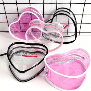 PVC hình trái tim túi 11cm * 3cm, đen, trắng, hồng thời trang mỹ phẩm Pouch - Product Image 1