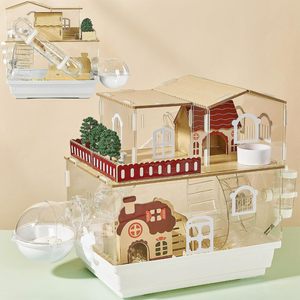 Nouvelle Cage à Hamster en Acrylique 12-en-1 2025 avec Accessoires en Bois, Villa pour Hamster à Deux ou Trois Niveaux avec Tunnel et Roue - Product Image 1