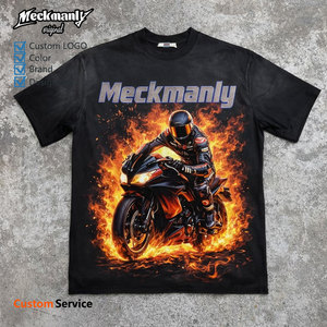 T-shirt pour homme Meckmanly, manches courtes, col rond, imprimé design moto, noir, polyester, coupe régulière, respirant, style streetwear - Product Image 1